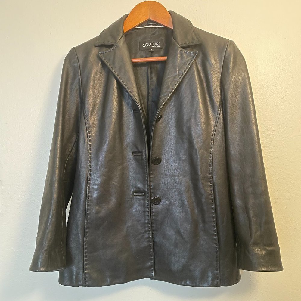 Womens Couture By J.Park Nordstrom Black Button Leather Jacket S